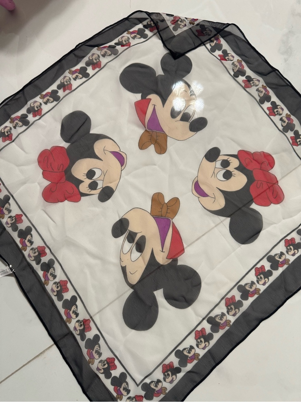Vintage Disney Minnie & Mickey Sheer Scarf in Black, Red and Cream